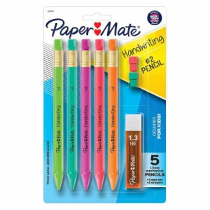 Paper Mate (ペーパーメイト) 手書き 三角形シャープペンシルセット 替え芯と消しゴム付き 1.3mm 子ども向け 楽しいバレルカラー 5本