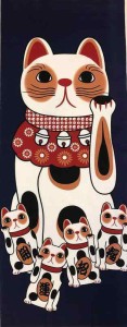 ヤギセイ 手ぬぐい 「招き猫 紺」 福招き猫 捺染てぬぐい プリント手拭 日本製 縁起物