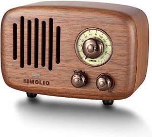 SIMOLIO ビンテージレトロラジオ FM 大音量HDサウンド付き ネイチャーブラックウォールナット木製携帯 ラジオ 高感度受信 大容量 (ウォー