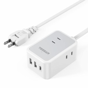 TESSAN USB 電源タップ 延長コード (2m, 2USB-A+1USB-C)