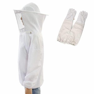 [Ytimmly] 養蜂用 蜂防護服 フェイスネット付上着 手袋付き フェイスネット付き フリーサイズ (ホワイト)