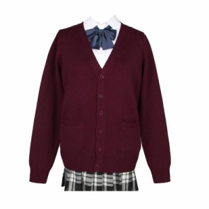 [Blostirno] スクールカーディガン 女子 制服 カーディガン 学生 厚手 無地 Vネック ゆったり 通学 (ワイン, 2XL)