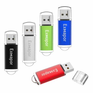 USBフラッシュメモリ Exmapor USBメモリ キャップ式 五色 (64GB-5個セット, 赤、黒、銀、緑、青)