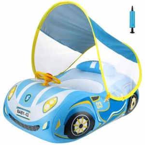 ベビー浮き輪 スーパースポーツカー 赤ちゃん用 足入れ浮き輪 UVカット SPF50+ 日焼け止め 取り外し可能なサンシェード ベビーフロート 