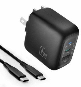 SUKEY PD 充電器 65W タイプC 急速充電器 折り畳み式 2ポート(USB-C*1とUSB-A*1) GaNII窒化ガリウム USB-C PD3.0 PPS規格対応 MacBook iP