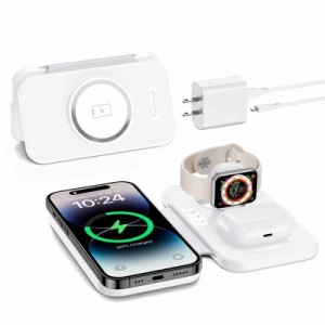 3in1 magsafe充電器 ワイヤレス充電器 折り畳め apple watch 充電器 15W iPhone/AppleWatch/AirPods同時充電 iPhone 15 14 13 12 Pro Max