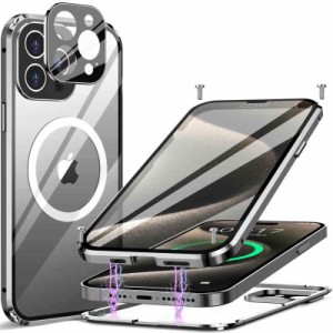 [ネジ固定式+磁気吸着] MESTRIEV iPhone 用 ケース クリア両面強化ガラス[360°全面保護] [一体型レンズ保護]MagSafe対応ワイヤレス充電