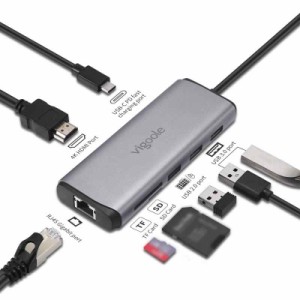 vigoole USB C ハブ 8-in-1 lan ハブ USB Type C ドッキングハブ USB3.0X2 高速データ伝送/100W PD 急速充電/4K HDMI出力/SD/Micro SD/TF