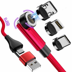 マグネット 充電ケーブル 1本 1m 赤USB 5in1 iPhone Type-C led USBC Micro マグネット式 磁石540°回転可能 USBケーブル 充電器 マグネ