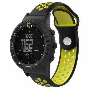 For スントコア ストラップ Suunto Core バンド シリコン製 運動型 ツートンカラー 交換バンド 工具付 軽量 防水 通気 (黒/黄色い)