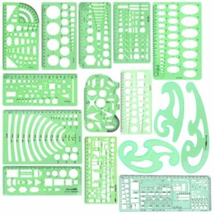 Anopono 製図用定規セット 定規 テンプレート 製図 図面 円 楕円 雲形 一般総合定規 透明 学校 教育 建築 15枚セット