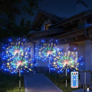 Dalugo イルミネーションライト ソーラー LED ストリングライト 屋外 防水 ガーデンライト 花火型 4輪 640LED USB充電可能 大容量ソーラ