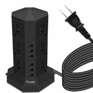 電源タップ 縦型コンセント タワー式 オフィス・会議用 USB急速充電 3m スイッチ付 12口 ３層 Powerjc