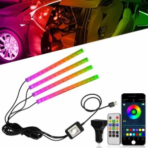 YM E-Brightt RGB LEDストリップライト 車 アプリコントロール LEDライト 車内用 充電器付き 音楽同期 ダッシュボード下 フットウェル ネ