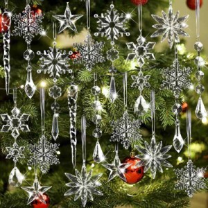 JANLOFO クリスマス オーナメント 28個セット クリスマスツリー オーナメント 雪の結晶 クリスマス 飾り 屋外 ツリー オーナメント クリ