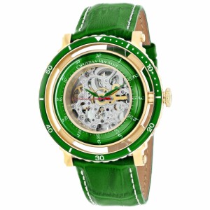 Christian Van Sant Mens Dome Stainless Steel Automatic Watch with Leather Strap Green 21 Model CV0751