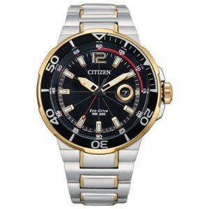 Citizen Mens Eco-Drive Sport Luxury Endeavor Watch in Two-Tone Stainless Steel Black Dial Model AW1426-59E