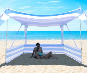 EYEFAME UPF50 耐風 ビーチテント 砂防止 プライベートビーチウィンドスクリーン 安定した8枚の