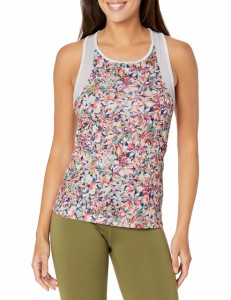GRAND SLAM Womens Floral Printed Racerback Sleeveless Tennis Tank Top with Mesh Inserts Brilliant White