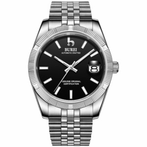 BUREI メンズ自動巻き腕時計 アナログダイヤル 日付ウィンドウ付き サファイアクリスタル ス