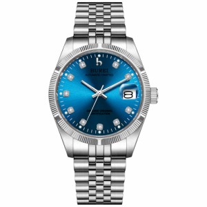 BUREIメンズ腕時計自動腕時計スクラッチ耐性合成サファイアガラス日付表示付きステンレスス