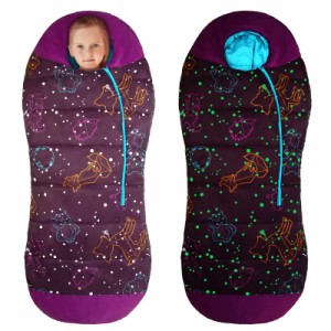 AceCamp 子供用寝袋 男の子 女の子用 暗闇で光る寝袋 ブルー パープル マミースタイル 幼児用