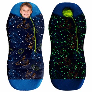 AceCamp 子供用寝袋 男の子 女の子用 暗闇で光る寝袋 ブルー パープル マミースタイル 幼児用
