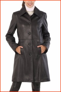 並行輸入品BGSD Women Amber Lambskin Leather Long Walking Coat Also available in Plus Size  Petite Black Medium Peti