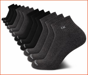 並行輸入品Calvin Klein Mens Socks - Athletic Cushioned Quarter Cut Ankle Socks 12 Pack Size 712 GreyBlack