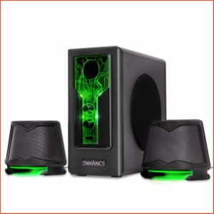 並行輸入品ENHANCE SB 2.1 Computer Speakers with Subwoofer - Green LED Gaming Speakers Computer Speaker System AC Power