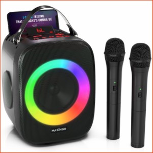 並行輸入品MASINGO Karaoke Machine for Kids and Adults with 2 Wireless Bluetooth Microphones Portable 3D Sound Speaker w