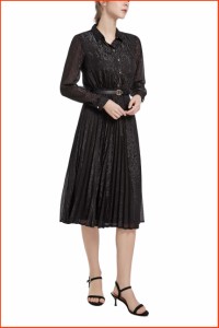 並行輸入品AbleTree Pleated Work Dress for Women Long Sleeve Midi Collared Dresses for Office Business Casual Church
