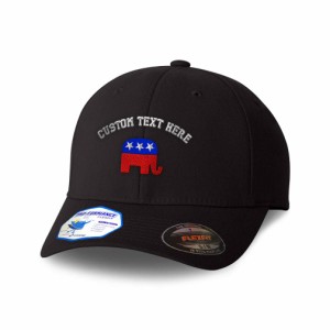 送料無料Custom Flexfit Hats for Men  Women Republican Elephant A Embroidery Polyester Dad Hat Baseball Cap Black Persona