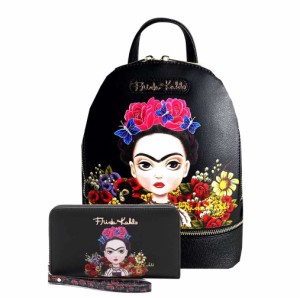 送料無料Frida Kahlo Cartoon Licensed Cute Backpack and Wallet Set BlackBlack並行輸入品