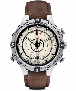 タイメックス Timex Mens T2N721 Intelligent Quartz Compass Tide Temperature Silver Case Brown Strap Watch 送料無料