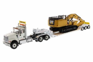 ダイキャストマスターズ International HX520 Tandem Tractor White with XL 120 Lowboy Trailer and CAT Caterpillar 349