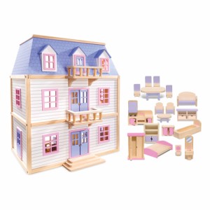 Melissa  Doug Wooden Multi-Level Dollhouse SIOC - Wooden Multi-Story Pretend Play Dollhouse For Kids 送料無料