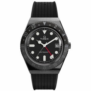 タイメックス Timex Mens Q GMT 38mm Watch - Triple Black with Rubber Strap 送料無料