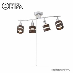 オーム電機 OHM 室内照明器具 4灯シーリングライト ウッドリング 電球別売 LT-YN40BW 照明 電球 シーリングライト