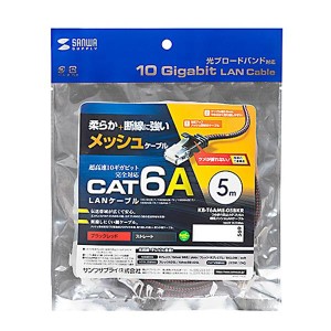 サンワサプライ つめ折れ防止カテゴリ 6A細径メッシュLANケーブル (ブラック＆レッド・5m) KB-T6AME-05BKR コネクタ LANケーブル