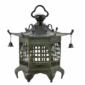 高岡銅器 銅製庭置物 クサリ付 六角格子灯篭 59-14 インテリア