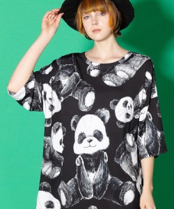 ankoROCK アンコロック ビッグ Tシャツ メンズ カットソー レディース 半袖 黒 パンダ 総柄