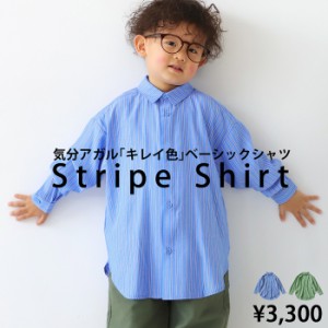ストライプ柄シャツ シャツ トップス 柄 長袖 キッズ 子供服 ジュニア ・(80)メール便可 TOY