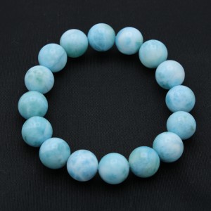 ラリマー ブレスレット ドミニカ共和国産 ラリマール 13mm 16珠 larimar 天然石 ブルーペクトライト ソーダ珪灰石 曹灰針石 レディース 