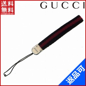 グッチ 携帯ストラップ GUCCI 携帯ストラップ キーホルダー 男女兼用 ブラック×レッド×シルバー 人気 即納 【中古】 X10179