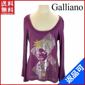 ガリアーノ トップス Galliano カットソー 袖口フレアー ガールモチーフプリント（ラメ入り） パープル (未使用品) 【新品】 X3876