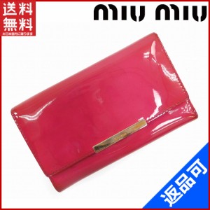 ミュウミュウ 財布 miumiu 長財布 三つ折り財布 ロゴプレート付き ピンク×ゴールド (人気・激安） 【中古】 X5378