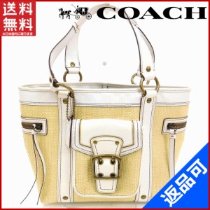 コーチ バッグ COACH トートバッグ ハンドバッグ ストローバッグ ベージュ×ホワイト 人気　良品 【中古】 X5973