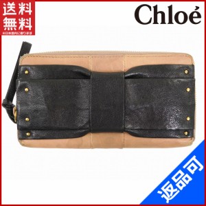 クロエ 財布 Chloe 長財布 ラウンドファスナー リボンモチーフ付き ピンク×ブラック 人気 激安 【中古】 X6076