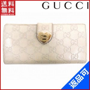 グッチ 財布 GUCCI 長財布 Wホック 二つ折り ハート金具付き オフホワイト×ゴールド 人気 激安 【中古】 X6133